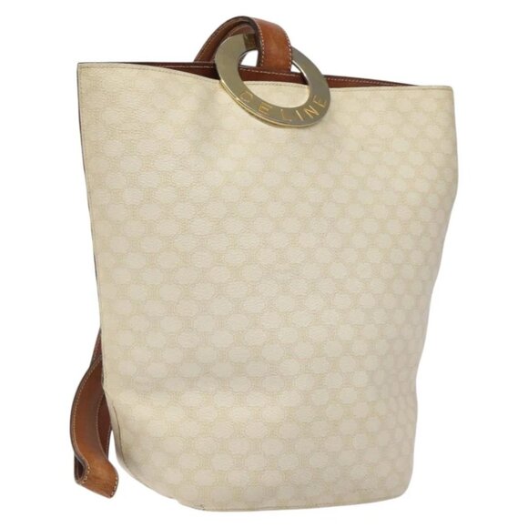 CELINE Macadam Canvas Circle Shoulder Bag PVC Leather White Auth 117579 - Picture 1 of 14
